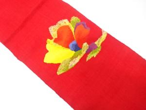 手織り真綿紬　花模様織り出し　名古屋帯